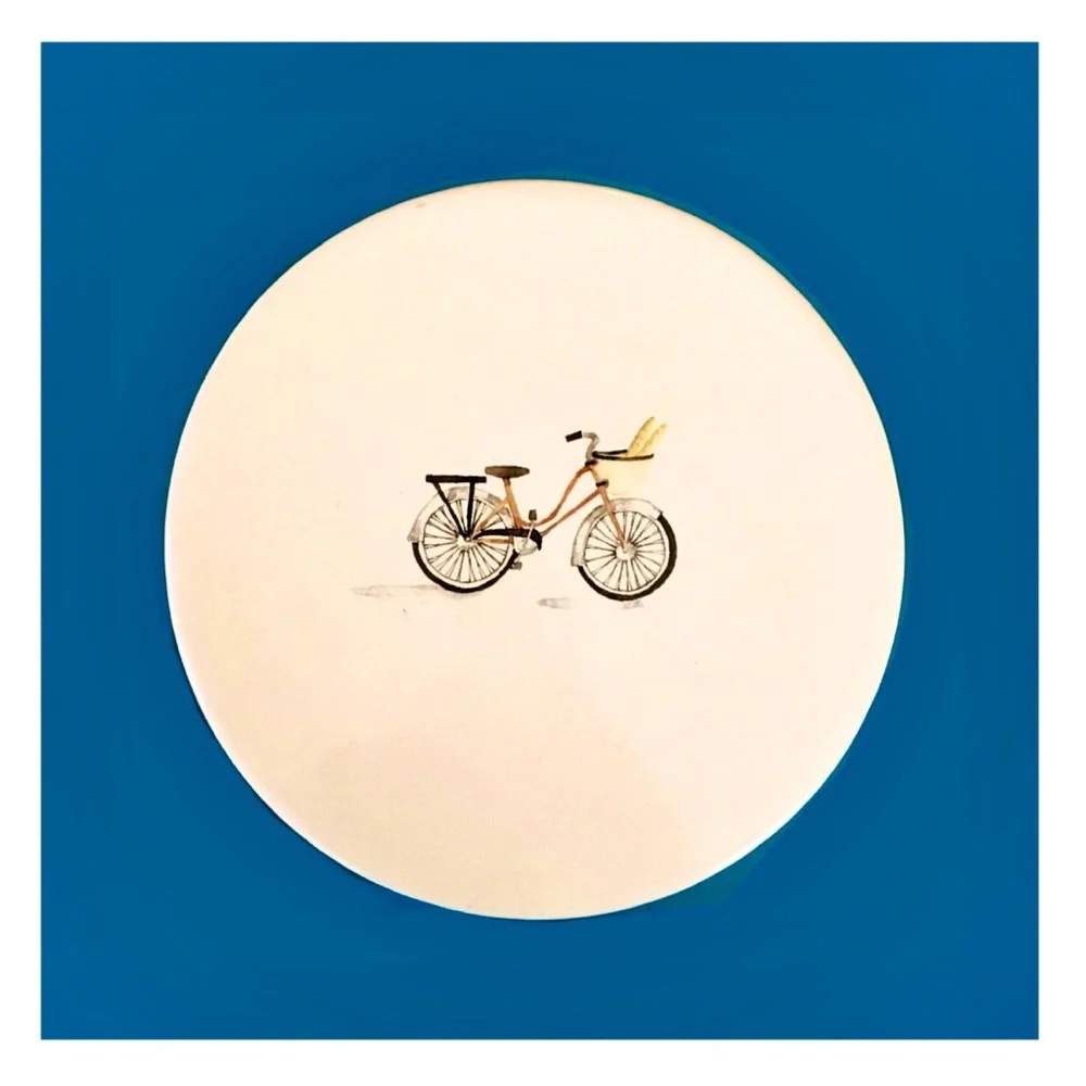 Rae Dunn Ceramic Cake Stand—Artisan Collection by Magenta with Bicycle Graphic